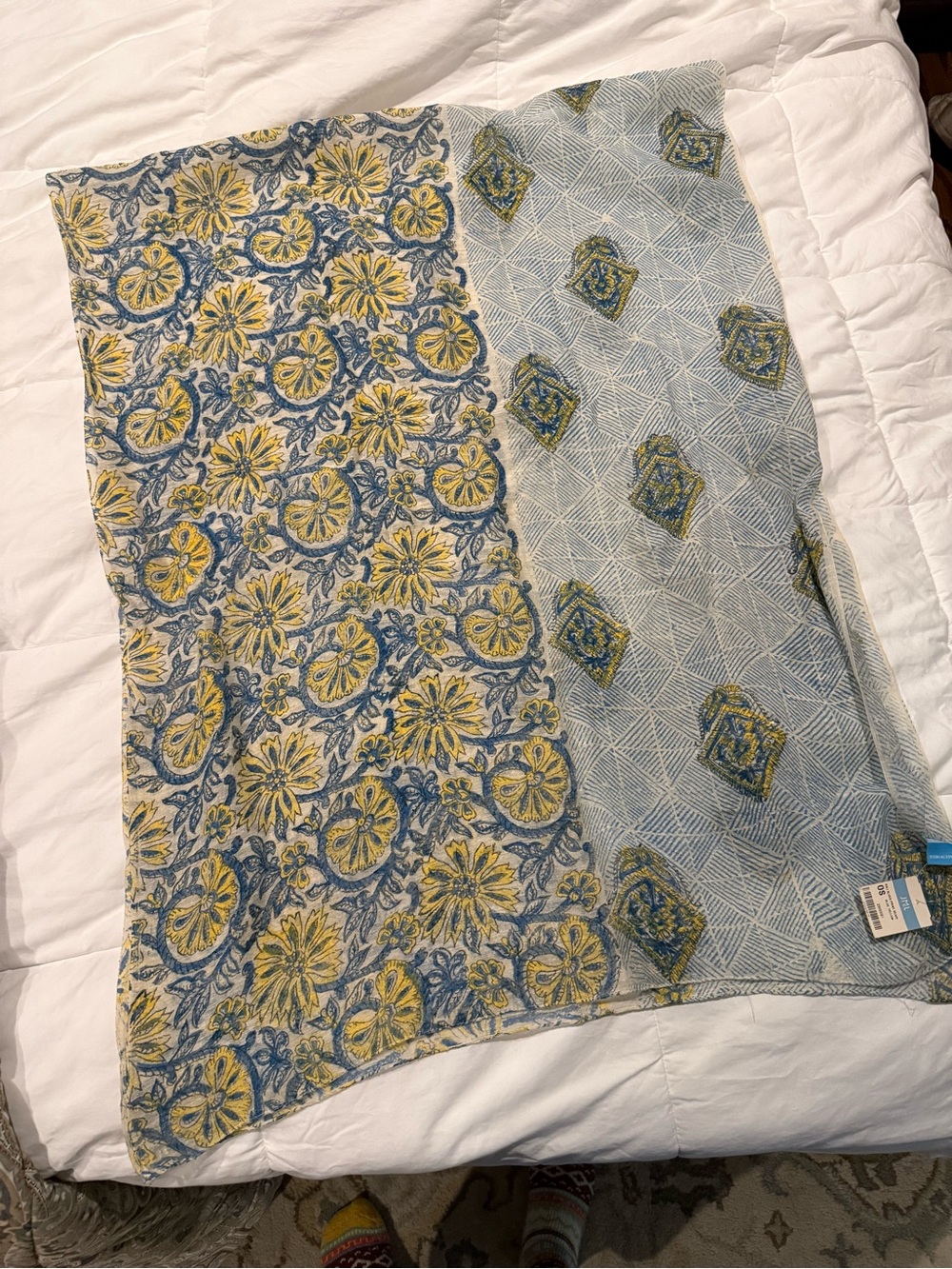 Blue and Yellow Floral Lightweight Wrap Scarf